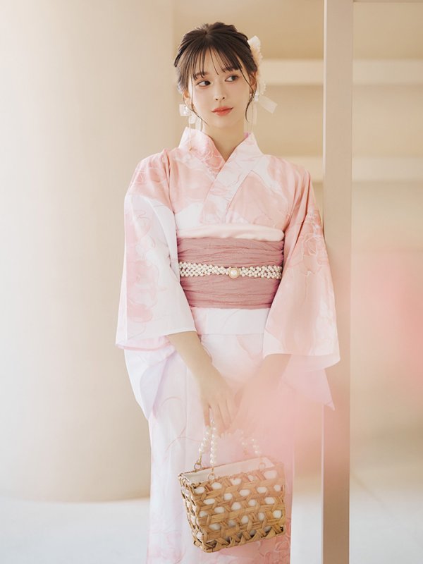 画像14: 【即日発送】ニュアンスピンクフラワー浴衣  【浴衣３点セット 浴衣/帯/下駄】[YMT]