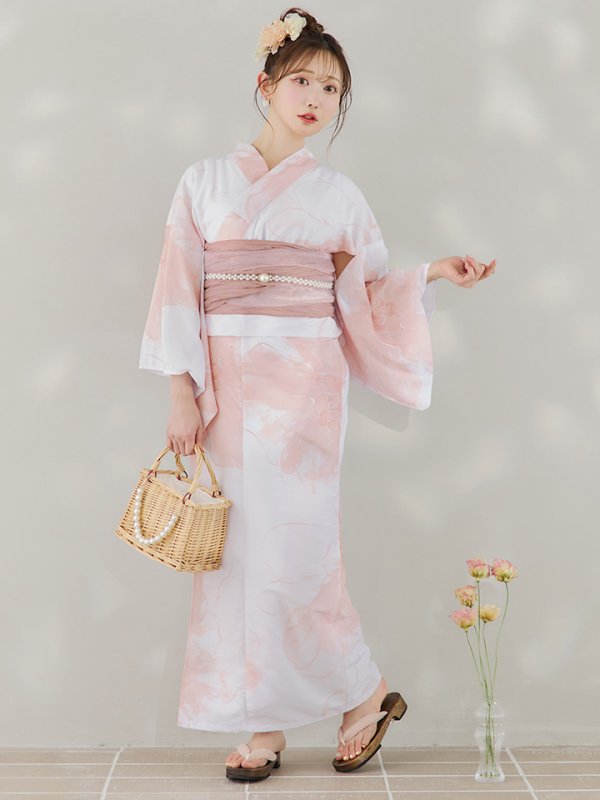 画像6: 【即日発送】ニュアンスピンクフラワー浴衣  【浴衣３点セット 浴衣/帯/下駄】[YMT]