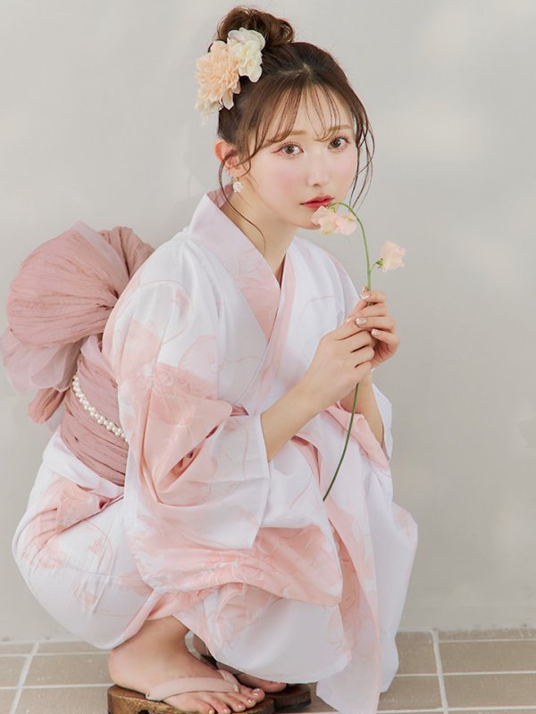 画像7: 【即日発送】ニュアンスピンクフラワー浴衣  【浴衣３点セット 浴衣/帯/下駄】[YMT]