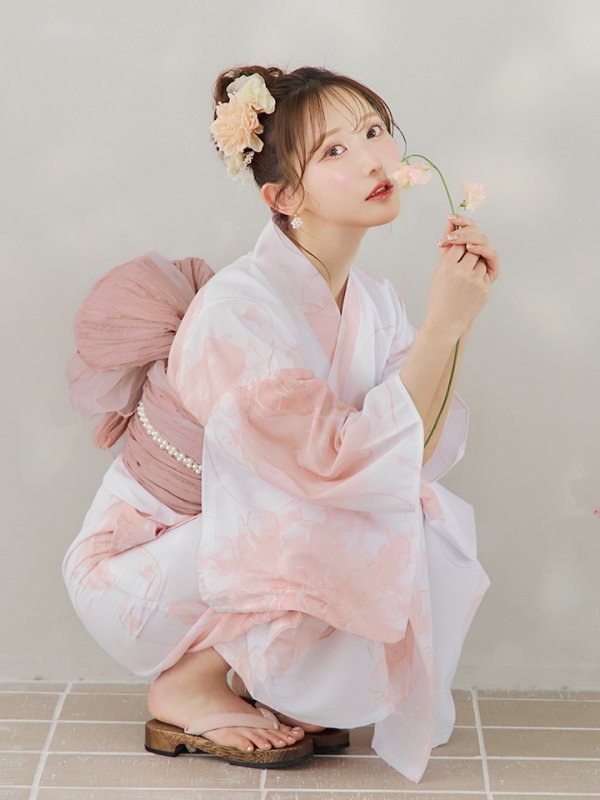 画像8: 【即日発送】ニュアンスピンクフラワー浴衣  【浴衣３点セット 浴衣/帯/下駄】[YMT]