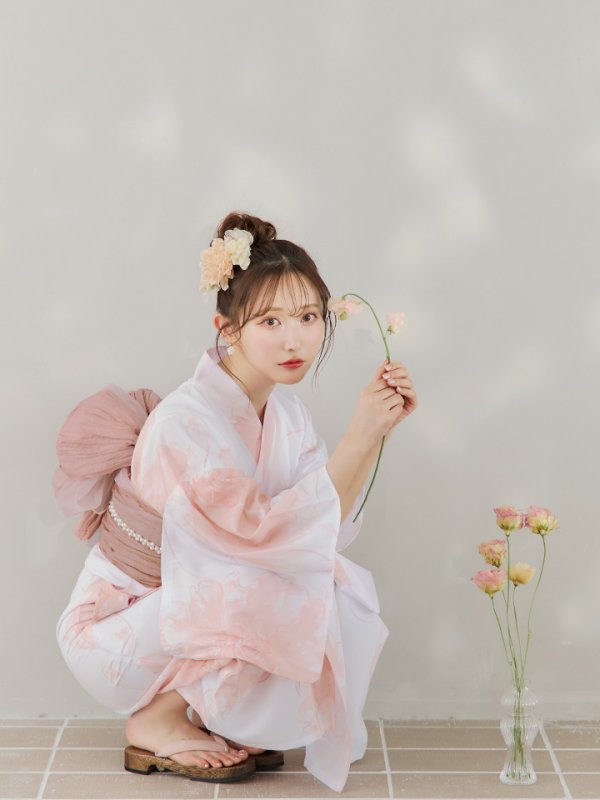 画像10: 【即日発送】ニュアンスピンクフラワー浴衣  【浴衣３点セット 浴衣/帯/下駄】[YMT]