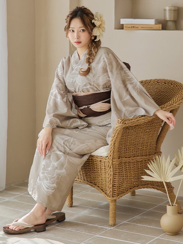 画像13: 【即日発送】ニュアンスフラワーベージュ浴衣  【浴衣３点セット 浴衣/帯/下駄】[YMT]