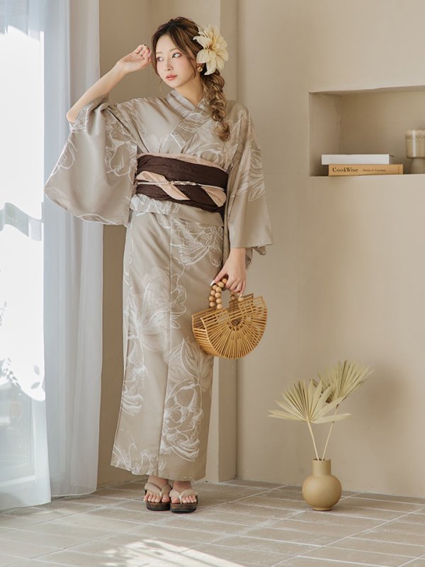 画像18: 【即日発送】ニュアンスフラワーベージュ浴衣  【浴衣３点セット 浴衣/帯/下駄】[YMT]