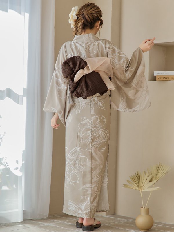 画像19: 【即日発送】ニュアンスフラワーベージュ浴衣  【浴衣３点セット 浴衣/帯/下駄】[YMT]
