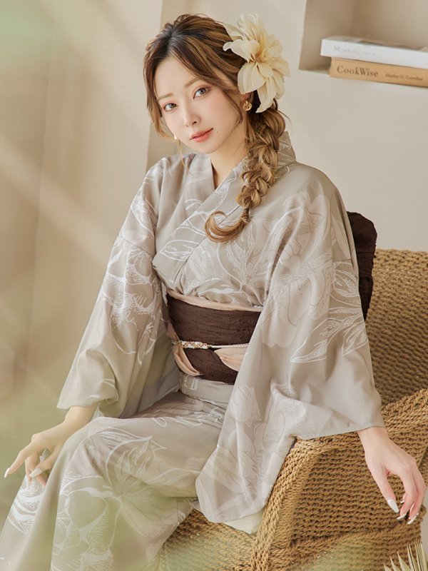 画像3: 【即日発送】ニュアンスフラワーベージュ浴衣  【浴衣３点セット 浴衣/帯/下駄】[YMT]