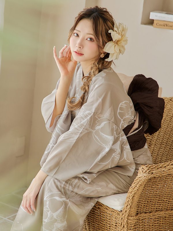 画像6: 【即日発送】ニュアンスフラワーベージュ浴衣  【浴衣３点セット 浴衣/帯/下駄】[YMT]