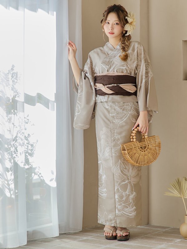 画像7: 【即日発送】ニュアンスフラワーベージュ浴衣  【浴衣３点セット 浴衣/帯/下駄】[YMT]