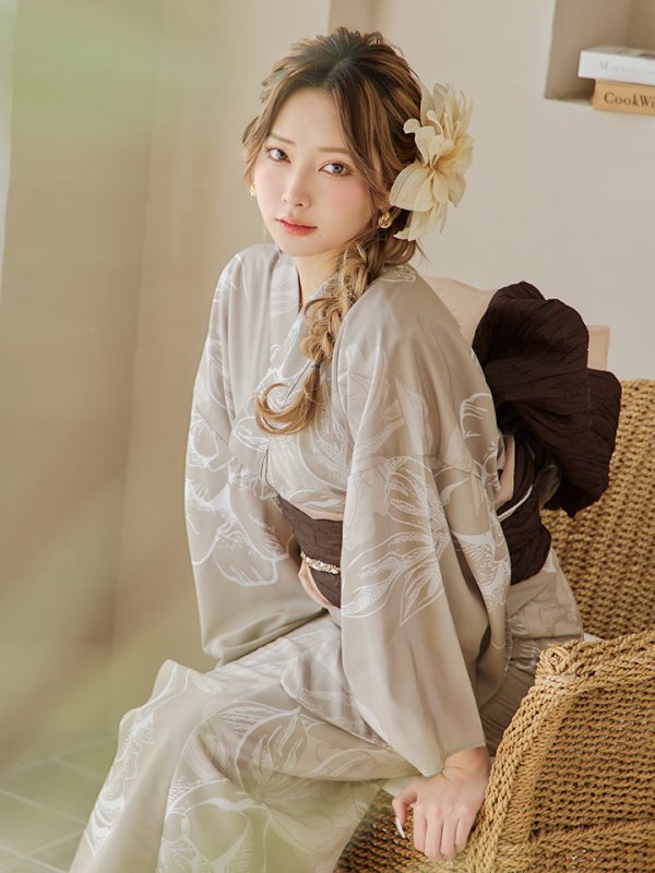 画像8: 【即日発送】ニュアンスフラワーベージュ浴衣  【浴衣３点セット 浴衣/帯/下駄】[YMT]
