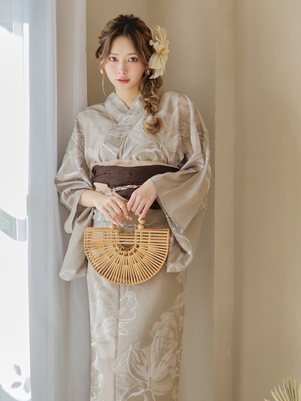 画像9: 【即日発送】ニュアンスフラワーベージュ浴衣  【浴衣３点セット 浴衣/帯/下駄】[YMT]