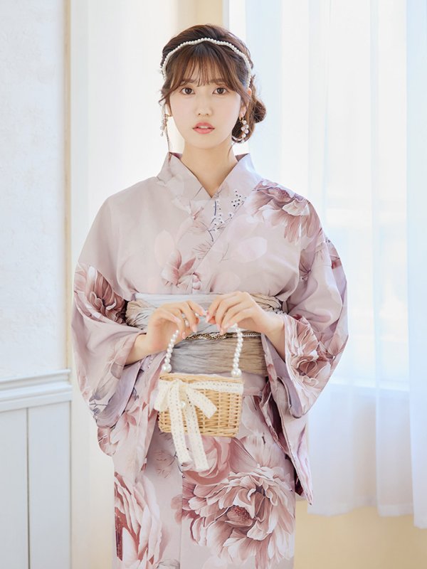 画像10: 【即日発送】くすみピンクアンティークフラワー浴衣  【浴衣３点セット 浴衣/帯/下駄】[YMT]