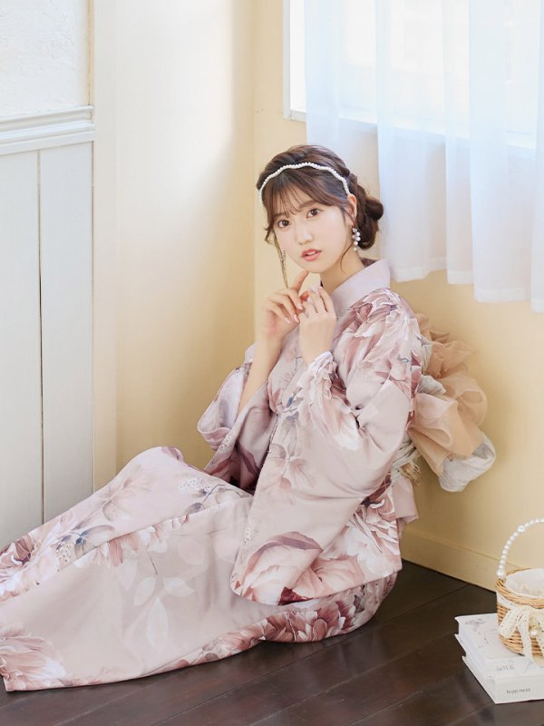 画像12: 【即日発送】くすみピンクアンティークフラワー浴衣  【浴衣３点セット 浴衣/帯/下駄】[YMT]