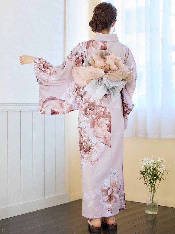 画像17: 【即日発送】くすみピンクアンティークフラワー浴衣  【浴衣３点セット 浴衣/帯/下駄】[YMT]