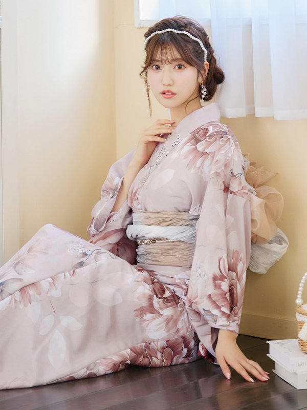 画像3: 【即日発送】くすみピンクアンティークフラワー浴衣  【浴衣３点セット 浴衣/帯/下駄】[YMT]