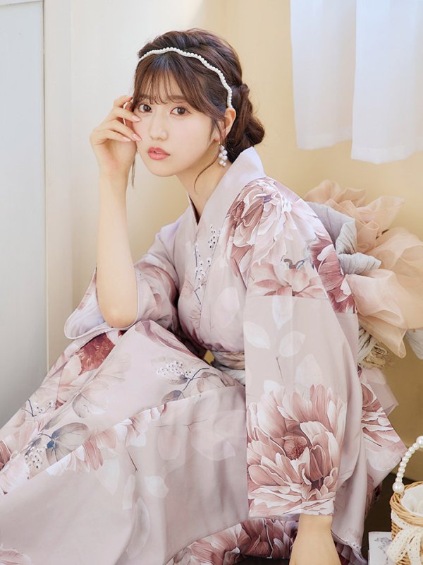 画像7: 【即日発送】くすみピンクアンティークフラワー浴衣  【浴衣３点セット 浴衣/帯/下駄】[YMT]