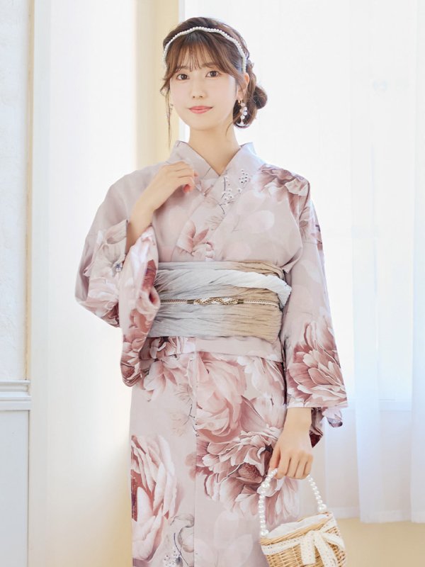 画像9: 【即日発送】くすみピンクアンティークフラワー浴衣  【浴衣３点セット 浴衣/帯/下駄】[YMT]