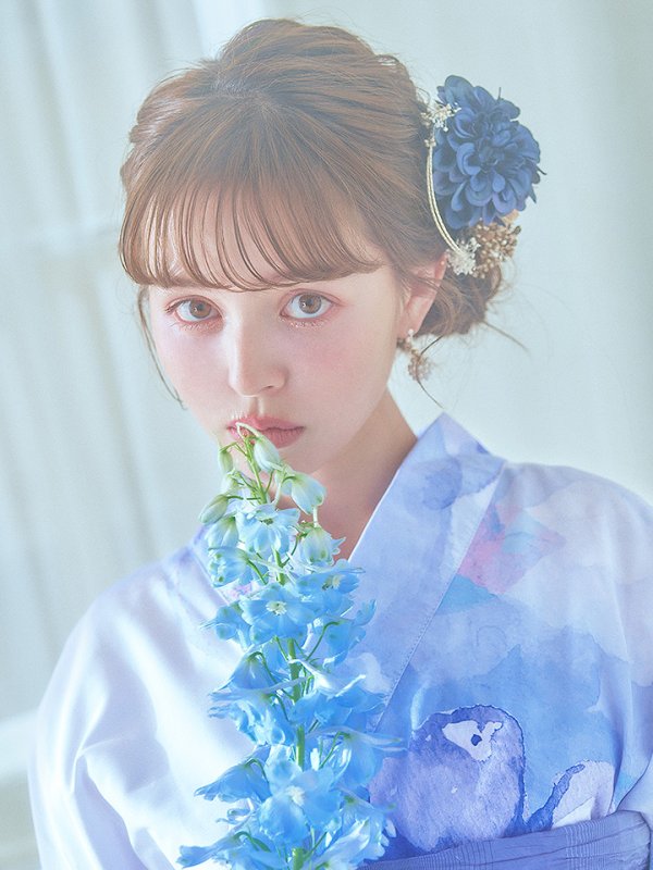 画像18: 【即日発送】水彩フラワーブルー浴衣  【浴衣３点セット 浴衣/帯/下駄】[YMT]