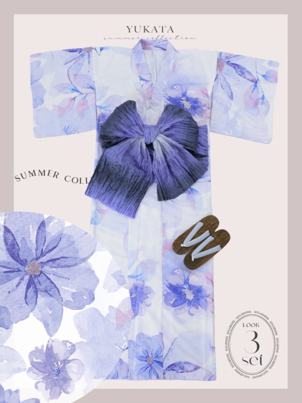 画像27: 【即日発送】水彩フラワーブルー浴衣  【浴衣３点セット 浴衣/帯/下駄】[YMT]