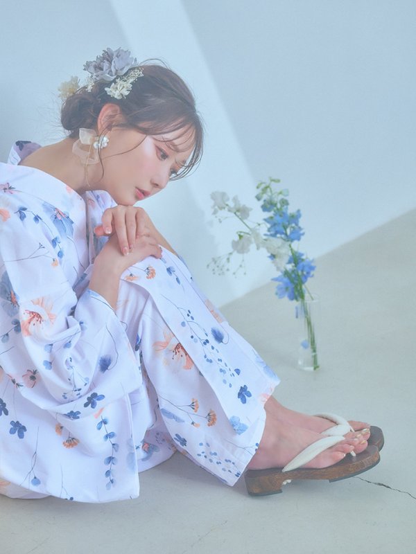 画像18: 【浴衣セール！】【即日発送】ニュアンスフローラル浴衣  【浴衣３点セット 浴衣/帯/下駄】[YMT]