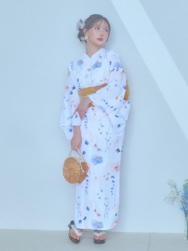 画像4: 【浴衣セール！】【即日発送】ニュアンスフローラル浴衣  【浴衣３点セット 浴衣/帯/下駄】[YMT]