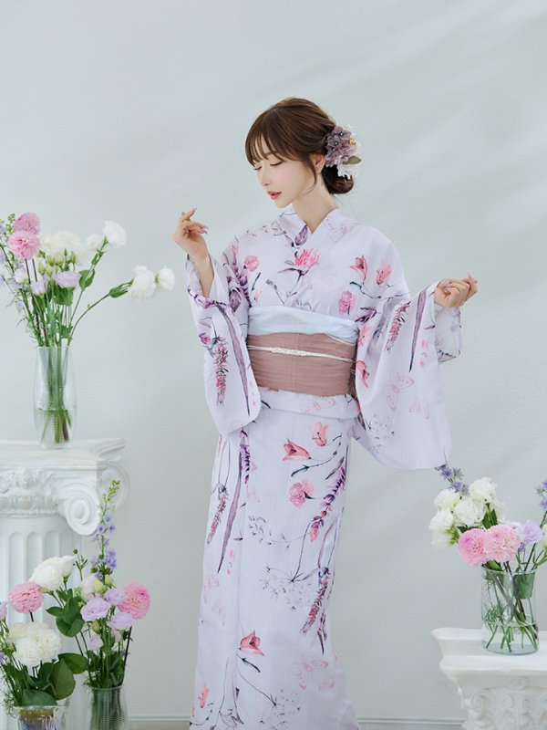 画像10: 【即日発送】【Riuコラボ】ボタニカルフラワーと蝶々の浴衣  【浴衣３点セット 浴衣/帯/下駄】[yo/YMT]