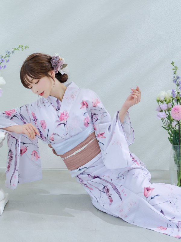 画像13: 【即日発送】【Riuコラボ】ボタニカルフラワーと蝶々の浴衣  【浴衣３点セット 浴衣/帯/下駄】[yo/YMT]