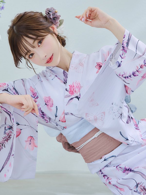 画像15: 【即日発送】【Riuコラボ】ボタニカルフラワーと蝶々の浴衣  【浴衣３点セット 浴衣/帯/下駄】[yo/YMT]