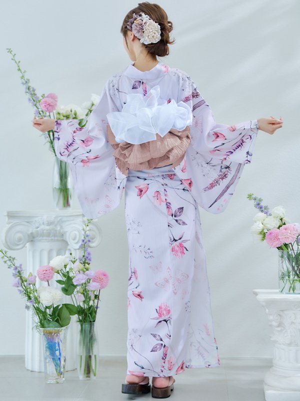 画像16: 【即日発送】【Riuコラボ】ボタニカルフラワーと蝶々の浴衣  【浴衣３点セット 浴衣/帯/下駄】[yo/YMT]