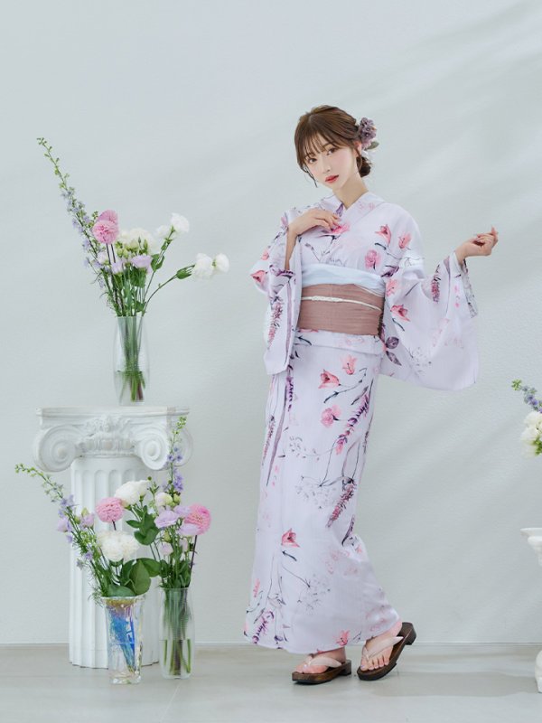 画像6: 【即日発送】【Riuコラボ】ボタニカルフラワーと蝶々の浴衣  【浴衣３点セット 浴衣/帯/下駄】[yo/YMT]