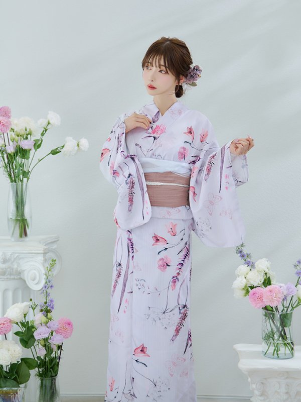 画像9: 【即日発送】【Riuコラボ】ボタニカルフラワーと蝶々の浴衣  【浴衣３点セット 浴衣/帯/下駄】[yo/YMT]