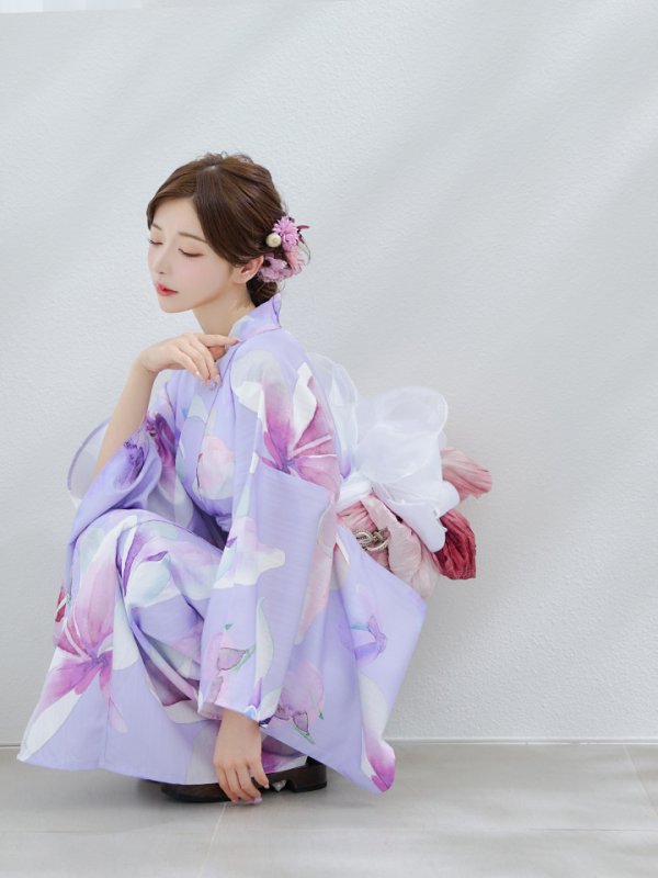 画像11: 【即日発送】【Riuコラボ】パープル地に咲く百合浴衣  【浴衣３点セット 浴衣/帯/下駄】[yo/YMT]