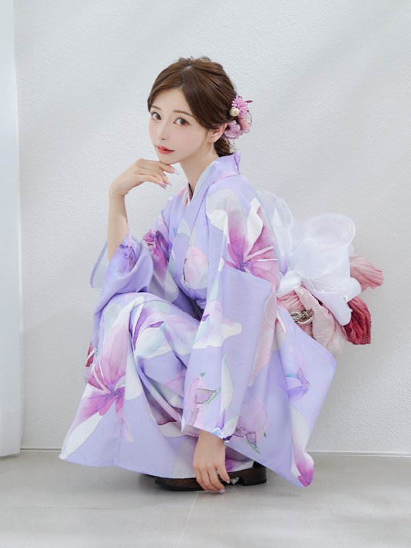 画像12: 【即日発送】【Riuコラボ】パープル地に咲く百合浴衣  【浴衣３点セット 浴衣/帯/下駄】[yo/YMT]