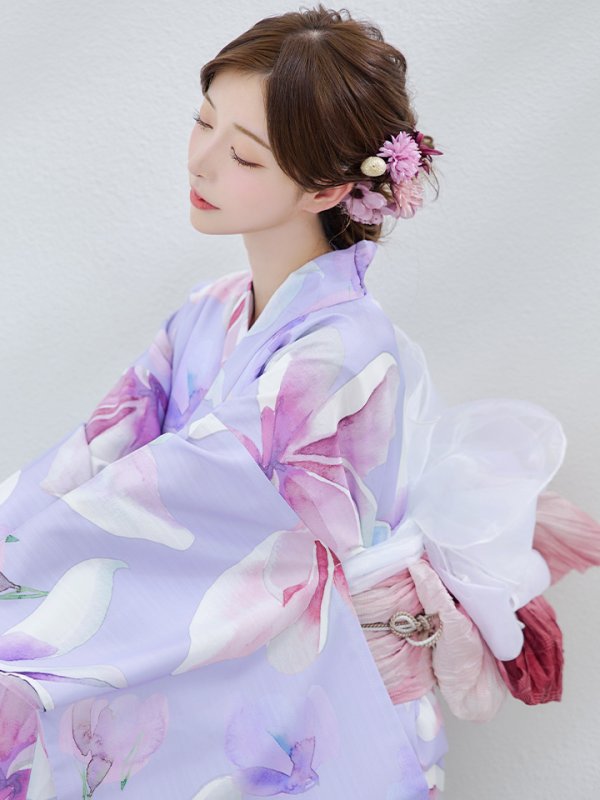 画像13: 【即日発送】【Riuコラボ】パープル地に咲く百合浴衣  【浴衣３点セット 浴衣/帯/下駄】[yo/YMT]