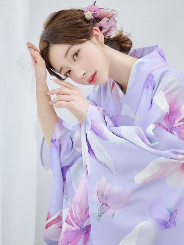 画像15: 【即日発送】【Riuコラボ】パープル地に咲く百合浴衣  【浴衣３点セット 浴衣/帯/下駄】[yo/YMT]