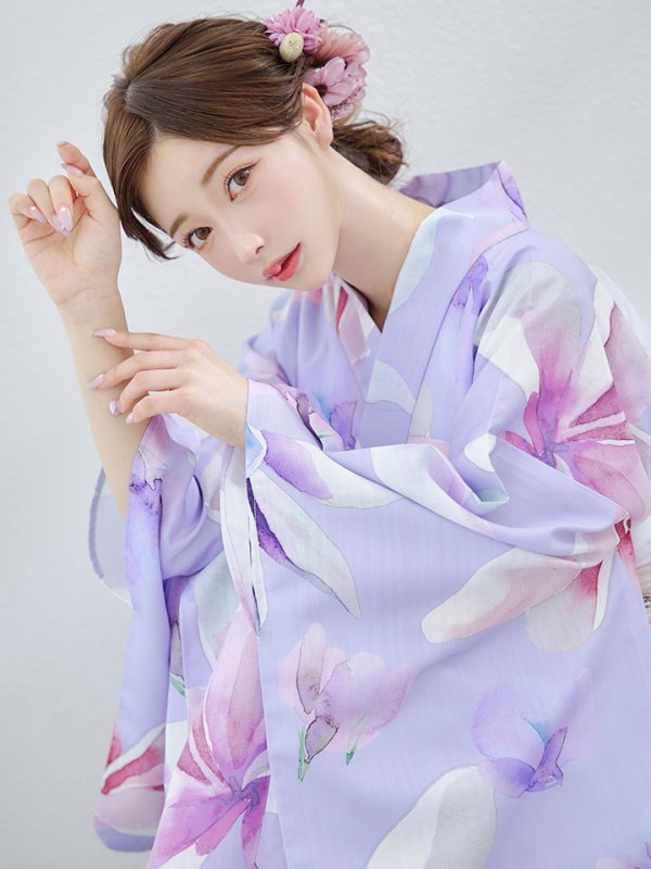 画像16: 【即日発送】【Riuコラボ】パープル地に咲く百合浴衣  【浴衣３点セット 浴衣/帯/下駄】[yo/YMT]