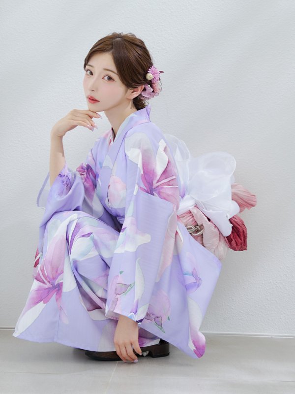 画像3: 【即日発送】【Riuコラボ】パープル地に咲く百合浴衣  【浴衣３点セット 浴衣/帯/下駄】[yo/YMT]