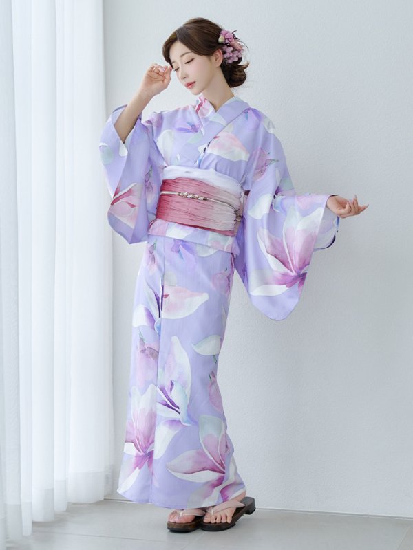 画像4: 【即日発送】【Riuコラボ】パープル地に咲く百合浴衣  【浴衣３点セット 浴衣/帯/下駄】[yo/YMT]