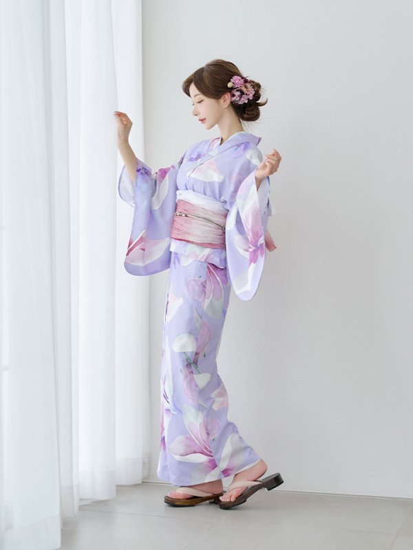 画像5: 【即日発送】【Riuコラボ】パープル地に咲く百合浴衣  【浴衣３点セット 浴衣/帯/下駄】[yo/YMT]