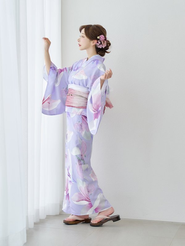 画像6: 【即日発送】【Riuコラボ】パープル地に咲く百合浴衣  【浴衣３点セット 浴衣/帯/下駄】[yo/YMT]