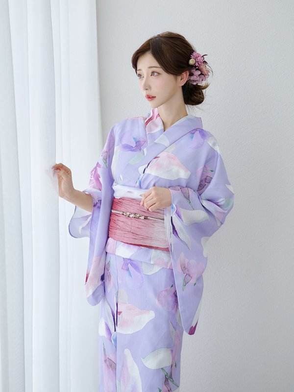 画像7: 【即日発送】【Riuコラボ】パープル地に咲く百合浴衣  【浴衣３点セット 浴衣/帯/下駄】[yo/YMT]