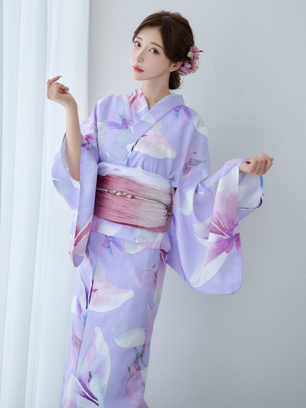 画像8: 【即日発送】【Riuコラボ】パープル地に咲く百合浴衣  【浴衣３点セット 浴衣/帯/下駄】[yo/YMT]