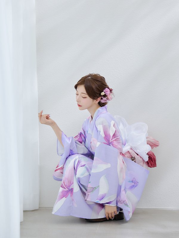 画像9: 【即日発送】【Riuコラボ】パープル地に咲く百合浴衣  【浴衣３点セット 浴衣/帯/下駄】[yo/YMT]