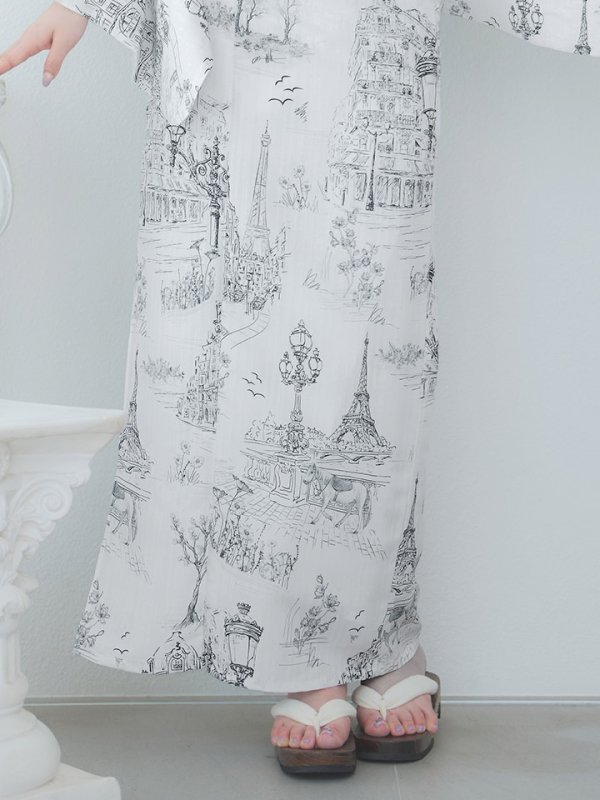 画像20: 【即日発送】【Riuコラボ】白地×パリの街浴衣  【浴衣３点セット 浴衣/帯/下駄】[yo/YMT]