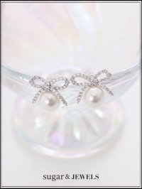 【ピアス】ビジューリボンパールピアス【Fサイズ/1カラー】[OF02] 