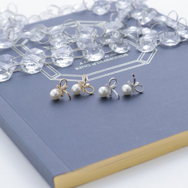 画像6: 【アクセサリー：ピアス】パールビジューリボンピアス【2カラー】[OF08]