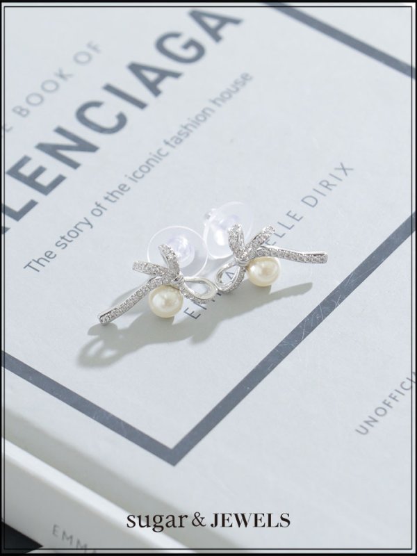 画像1: 【ピアス】ビジューリボンパールピアス【Fサイズ/1カラー】[OF02] 【YN】