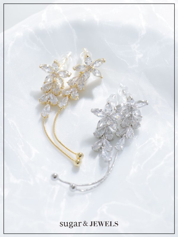 画像1: 【ピアス】フラワードロップビジューロングピアス【Fサイズ/2カラー】[OF02]