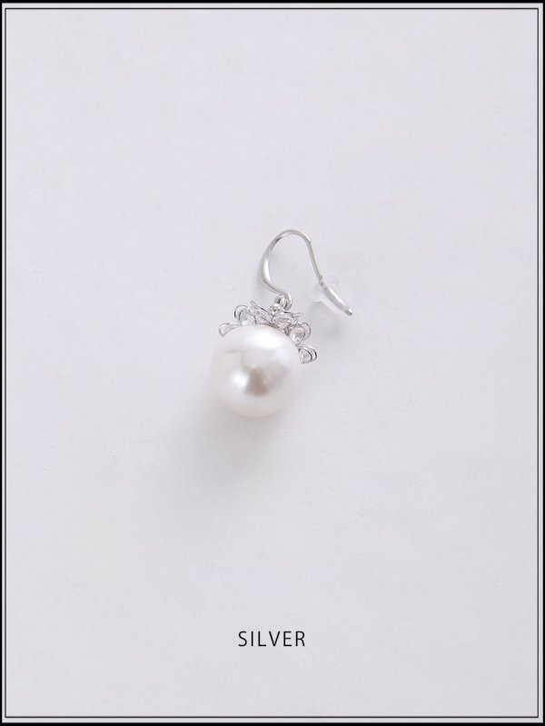 画像3: 【ピアス】ビッグパールフラワービジューフックピアス【Fサイズ/1カラー】[OF02] 