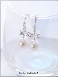 【ピアス】ハートビジューリボンパールフックピアス【Fサイズ/1カラー】[OF02] 
