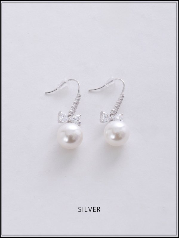 画像2: 【ピアス】ハートビジューリボンパールフックピアス【Fサイズ/1カラー】[OF02] 