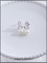 【ピアス】シルバーバタフライパールピアス【Fサイズ/1カラー】[OF02]